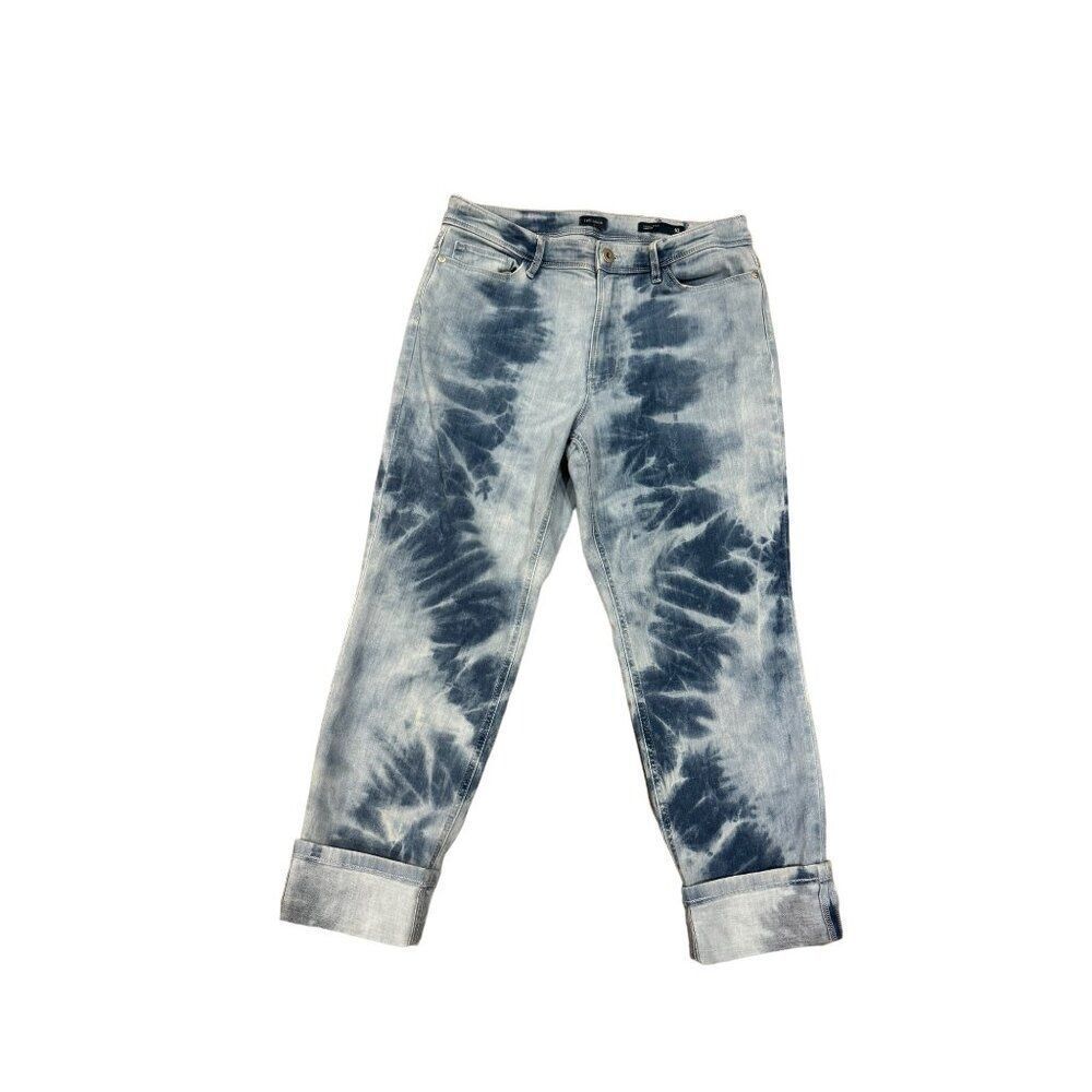 J. Jill Tie Dye Blue Ikat High Rise Cuffed Cropped Jeans Sz 10